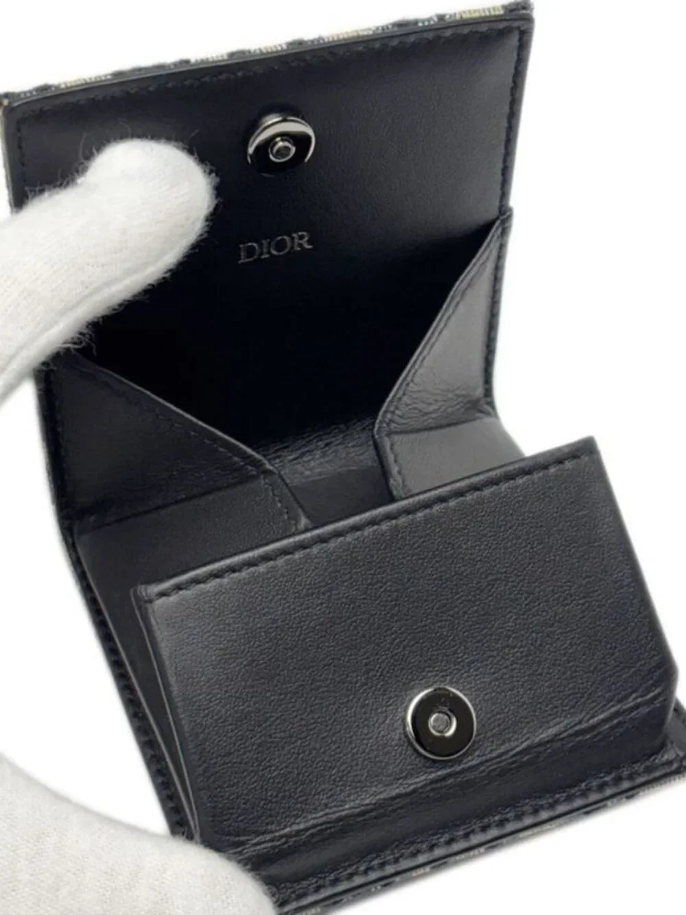 Dior Boxshape Coin Purse White Jacquard Navy Beige Black